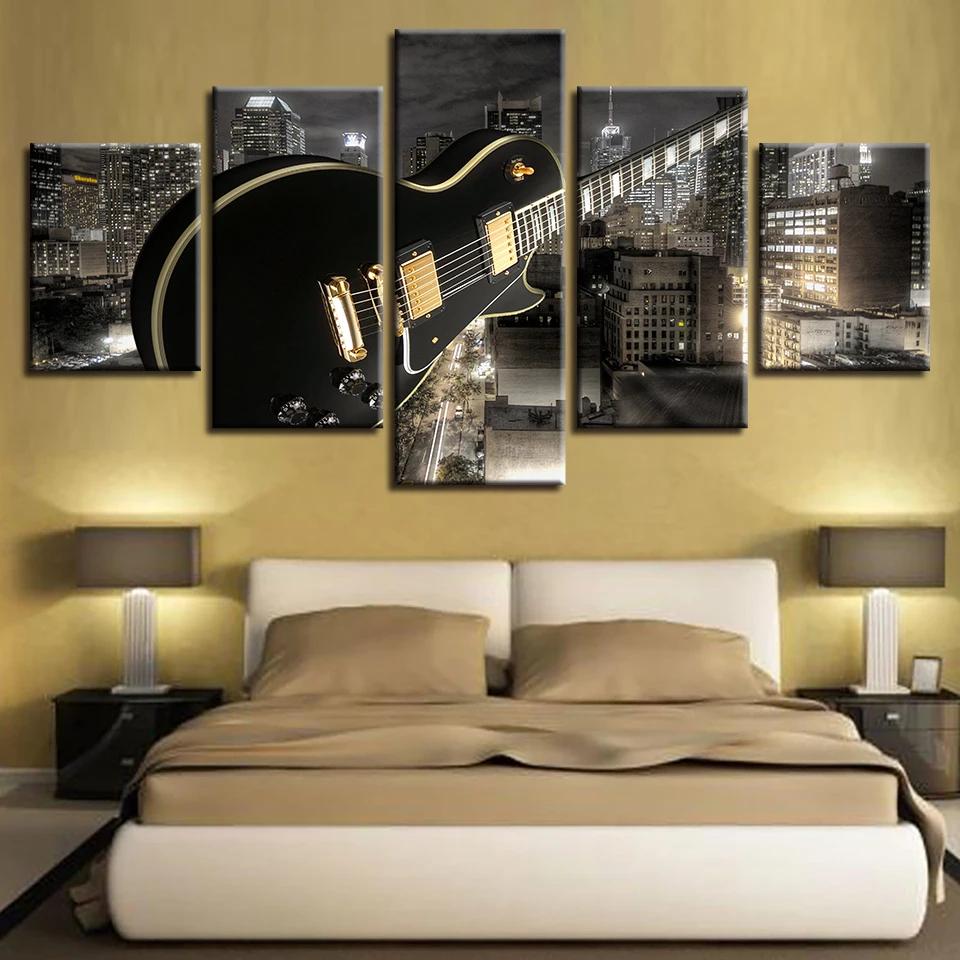 5 Panel Guitar Building Music Instrument Wall Art Canvas Posters Pictures HD Prints Paintings Home Decor Living Room Decoration