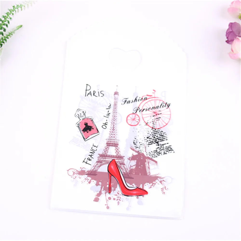 Wholesale 50pcs/lot Luxury Fashion Tower Tourist 13*21cm Plastic Clothing Wrapping Gift Bags Socks Packaging Bag