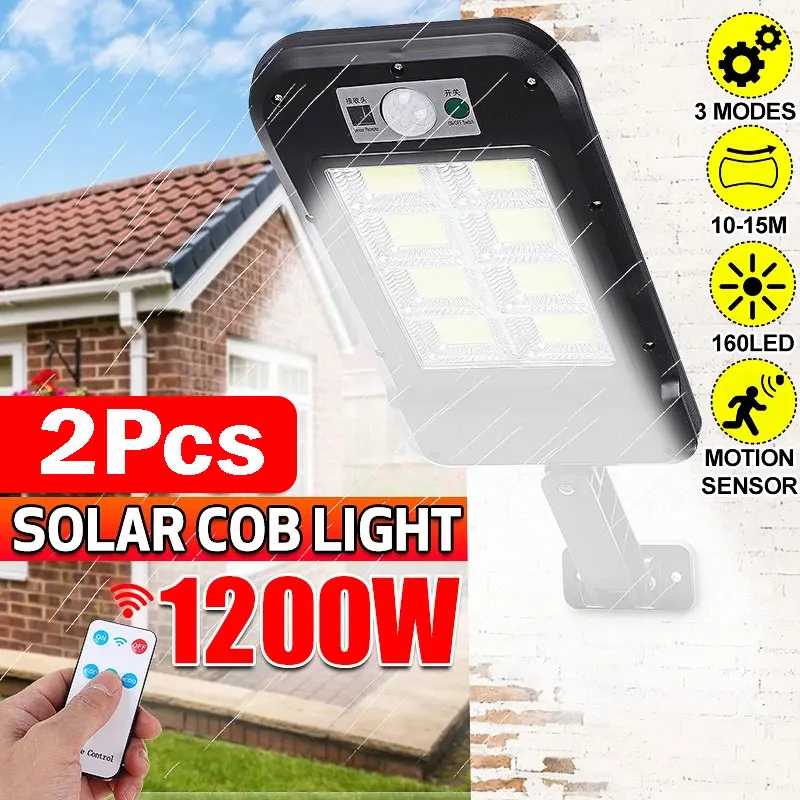 

2Pcs LED 160 COB Solar Street Light 1200W Waterproof PIR Motion Sensor Outdoor Garden Security Wall Light Highway Road Lamp