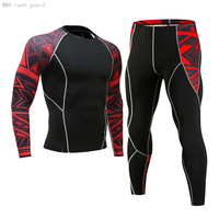 Compression Sportswear Thermal Underwear Set Mens Gym Workout Jogging Base Layer Warm Sports Suit Bodybuilding T-Shirt 2-pc set