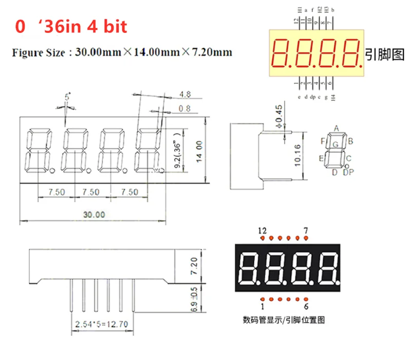 5 Stück Digitalröhren mit gemeinsamer Anode/Kathode, grün, blau, weiß, 1, 2, 3, 4 Bit Digitalröhren, 0,28, 0,36, 0,4, 0,56 Zoll LED-Display, 7-Segment-Anzeige – Detail 2