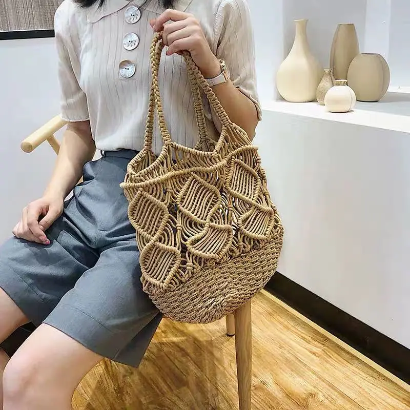 

Straw Cotton Thread Large Capacity Ladies Bag 2024 New Fashion Wild Ins Shoulder Bag Net Red Trend Straw Tote Bag