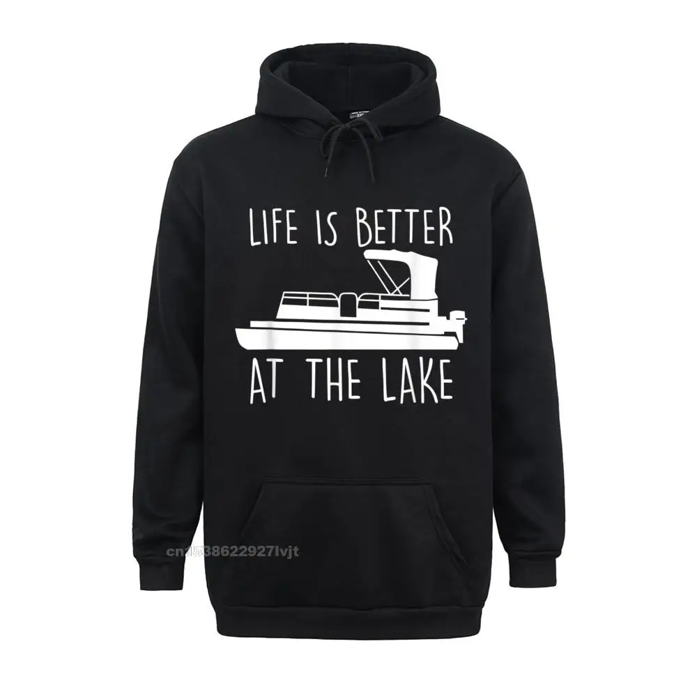 

Life Is Better At The Lake Harajuku Cute Pontoon Boat Hoodie Europe Tees Cotton Men's Hooded Hoodies Europe Designer