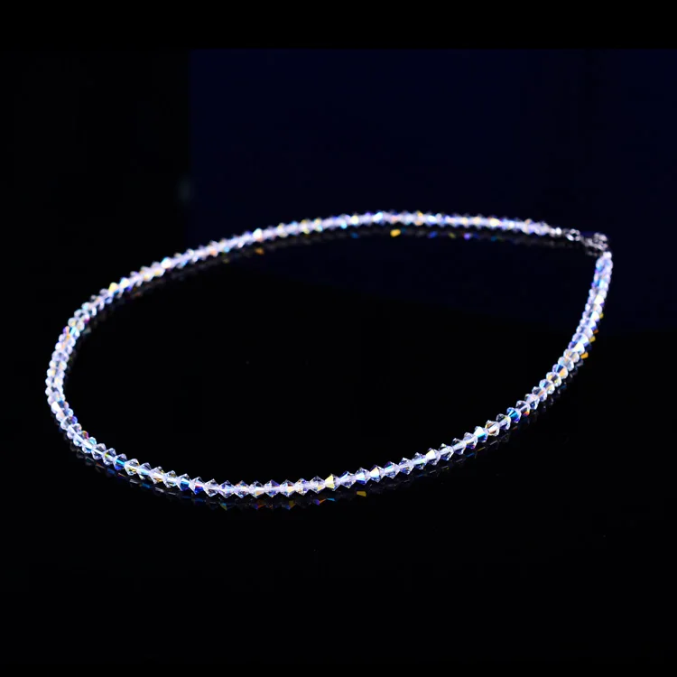 Sterling Silver Austrian Crystal Necklace Shining Beads Strand Necklaces Fashion Jewelry for Girl Kid Birthday Gift