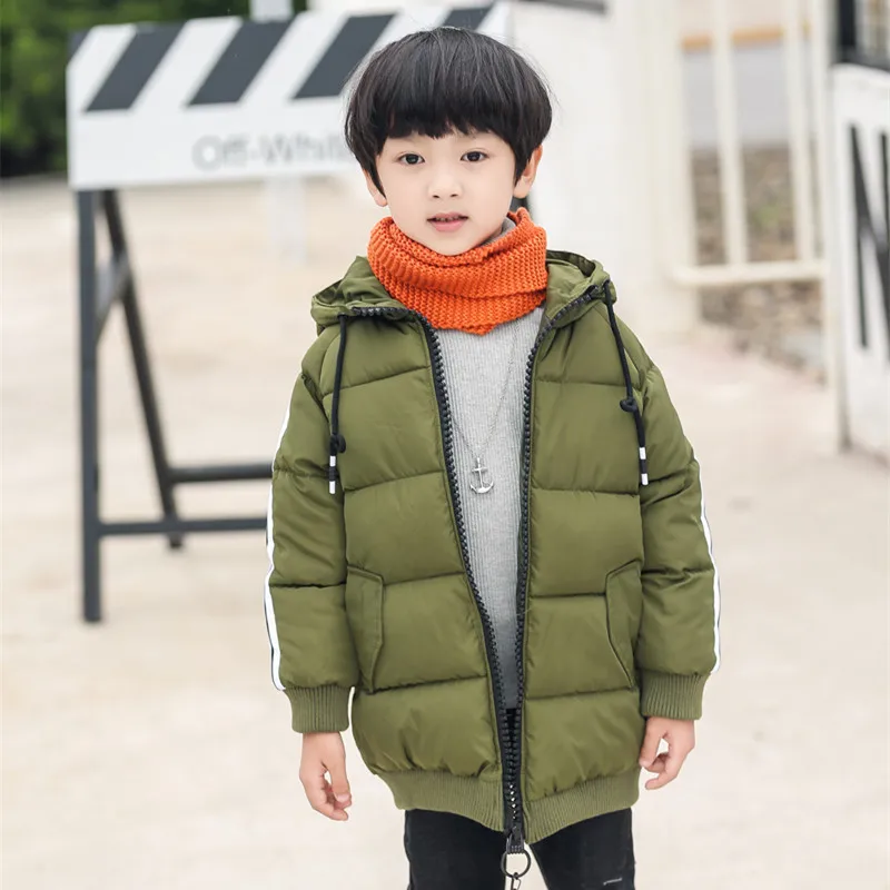 Size 12-15y Kids Parkas Jacket Winter Boys Girls Coats Zipper Hooded Solid Color Warm Casual Children Outerwear Top Clothes C60