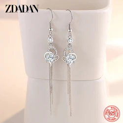 ZDADAN 925 Sterling Silver Double Heart CZ Earrings For Women Charm Jewelry Gift