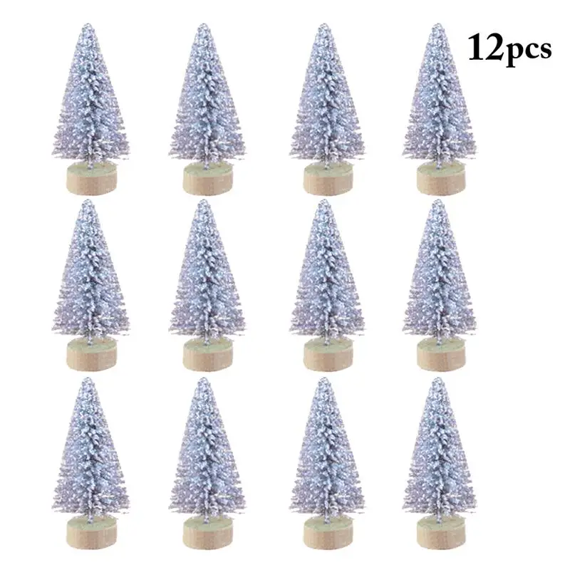 12-Piece Mini Christmas Tree Sisal Silk Cedar - Decoration Small Christmas Tree - Gold Silver Blue Green White Mini Tree