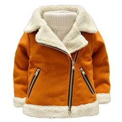 Winter Children Warm Jacket Lamb Cashmere Thickened 2023 New Fashion Trend Boys Girls Woolen Zipper Coat 0-4y Kids Outerwear