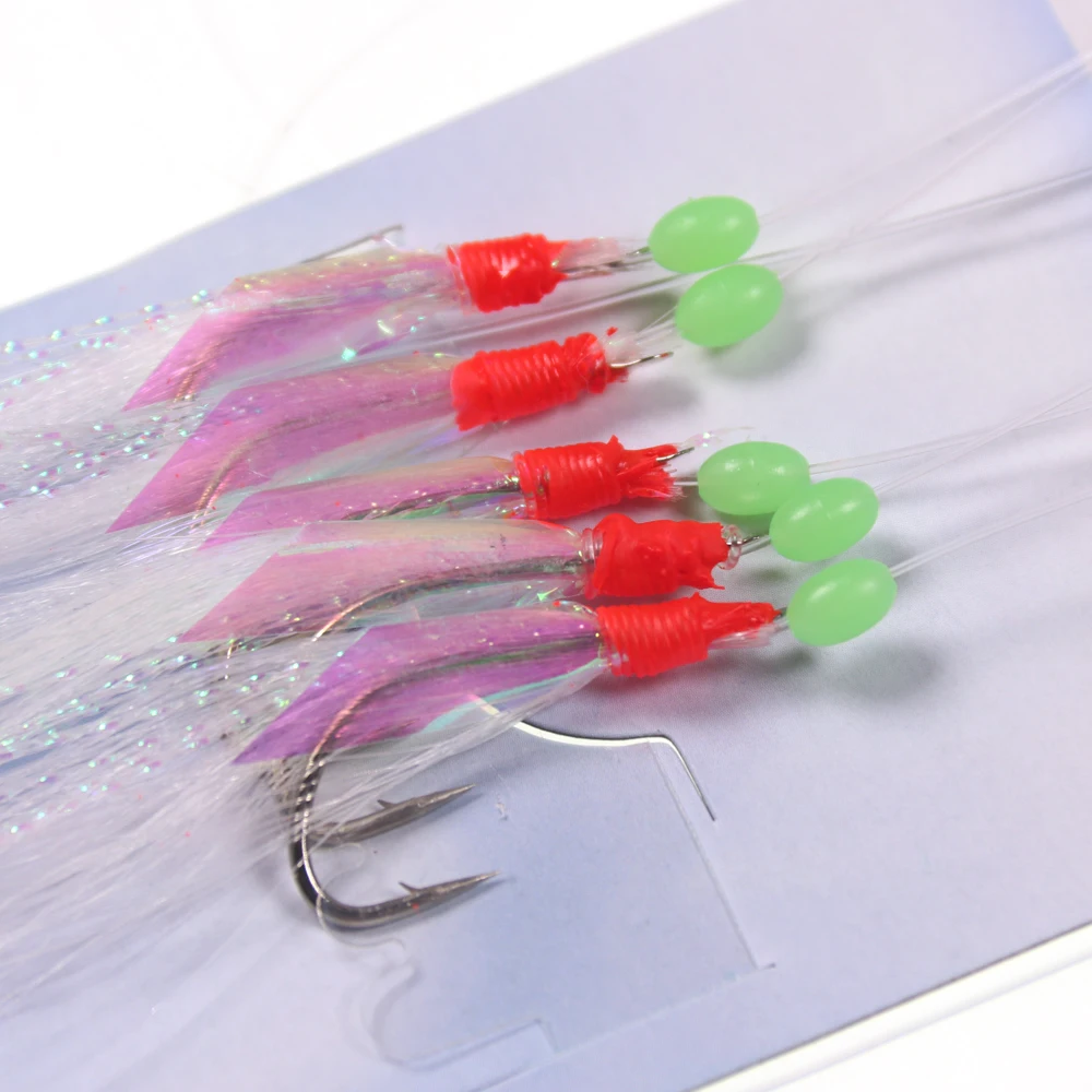 10 Bags/lot #1/0 Sea Fishing Sabiki Rigs Feather Head/ Tinsel Tube/Flash Skin High Carbon Steel Jigging Hook Lure For Herring