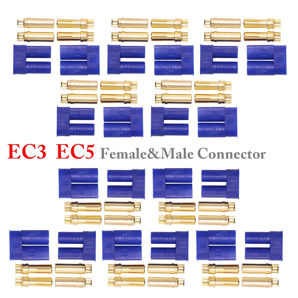 5 компл./лот EC3 3 мм/EC5 5 мм Штекерный гнездовой разъем золотистой пули для двигателя RC ESC Lipo батарея для автомобиля самолета лодки готовые