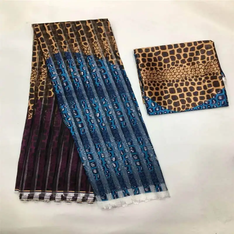 Hot sale Ghana Style satin silk fabric with Organza printed For Dress Sewing Materials 6 Yards/Set. 78103