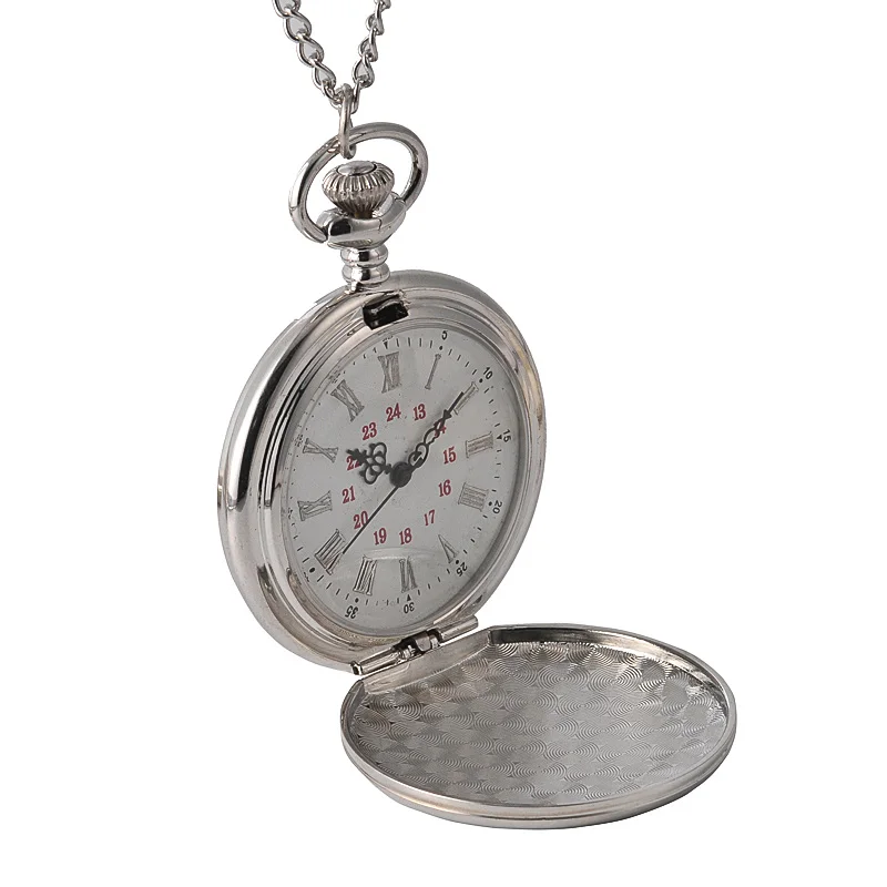 FOREVER-reloj de bolsillo de cuarzo con letras para mujer, accesorio de pulsera de Bolsillo grande, plateado, con corona y collar, 8809