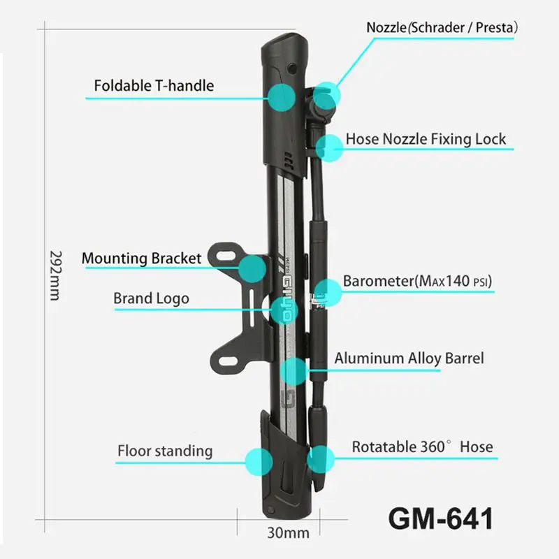 Giyo 140psi MTB Tyre Inflator Road Bike Cycling Hand Pump 120psi Schrader Presta Bicycle Tire Pump Mini Floor Standing Inflator