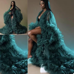 Unique Prom Dresses Custom Made Tulle Maternity Robes Women Photoshoot Evening Gowns Fluffy Tiered Tulle Robe Formal Party Dress