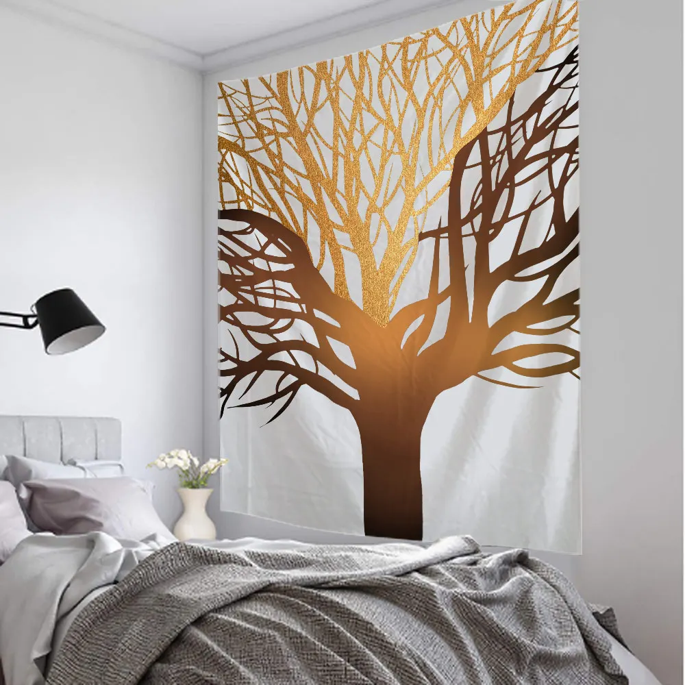 Tree tapestry art painting wall hanging bohemian hippie mandala art living room bedroom background wall aesthetics room decorati