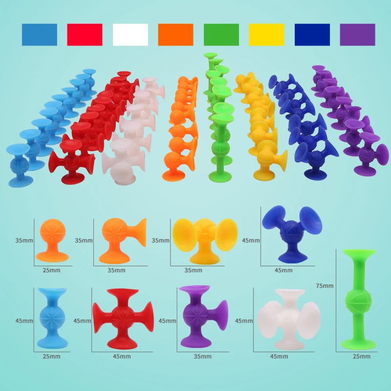 Soft Sucker Building Blocks Assembled Suction Cup Funny Silicone Block for Children Model Construction Toys Creative Gifts