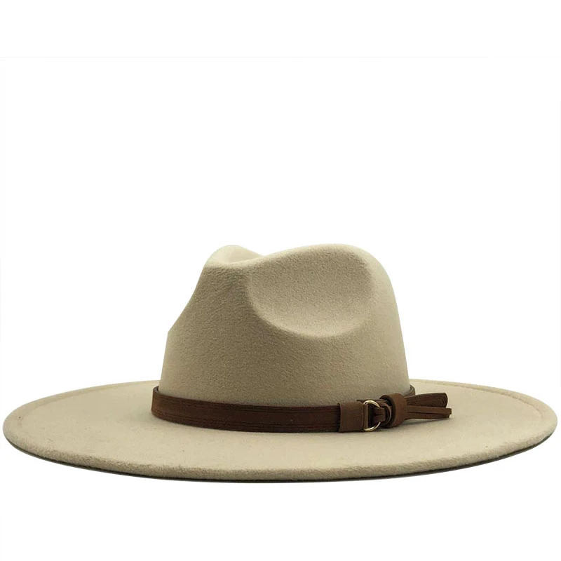 Women Men Big Wool Fedora Hat With Leather Ribbon Gentleman Elegant Lady Winter Autumn Wide Brim Jazz Church Panama Sombrero Cap