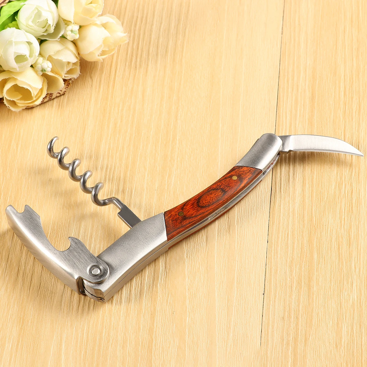 Laguiole style Wine Opener Stainless steel Corkscrew Waiters Bottle Can Openers Red Wood Christmas Kitchen Accessories Tools