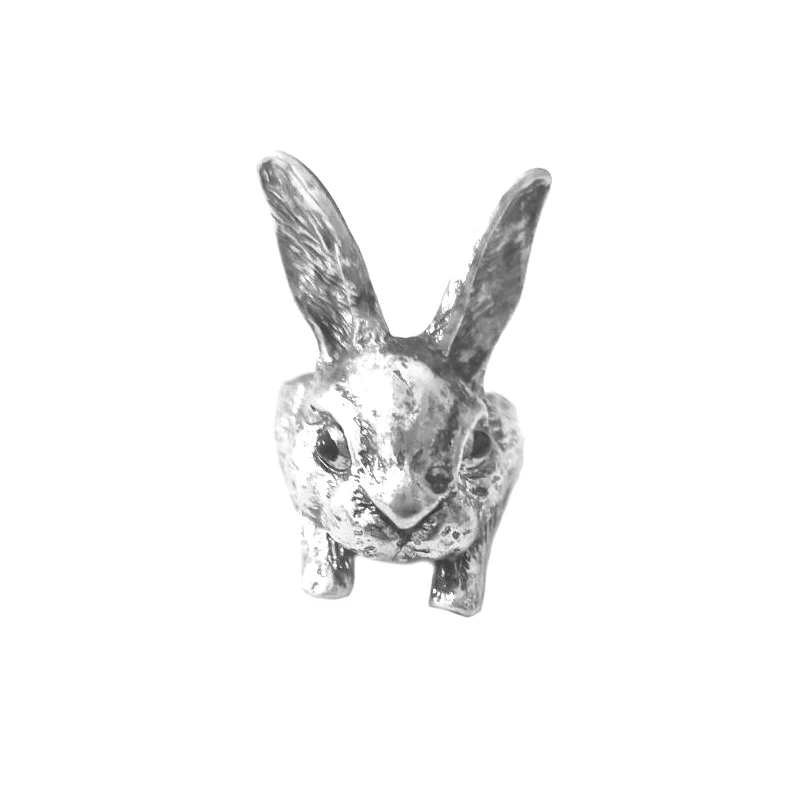 Dropshipping Cute Rabbit Vintage Hippie Ring Ancient Silver Plated Shaped Animal Wrap Adjustable Size Handmade Fashion Jewelry