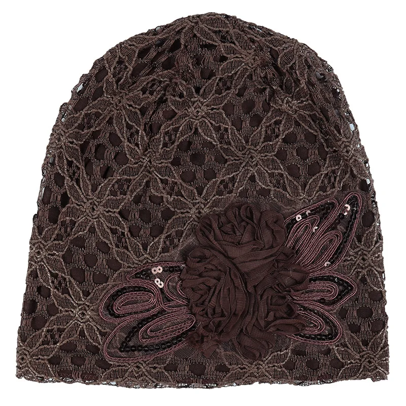 Bonnet en dentelle creuse pour femme, bonnet fin respirant, bonnet de chimiothérapie florale, printemps et automne