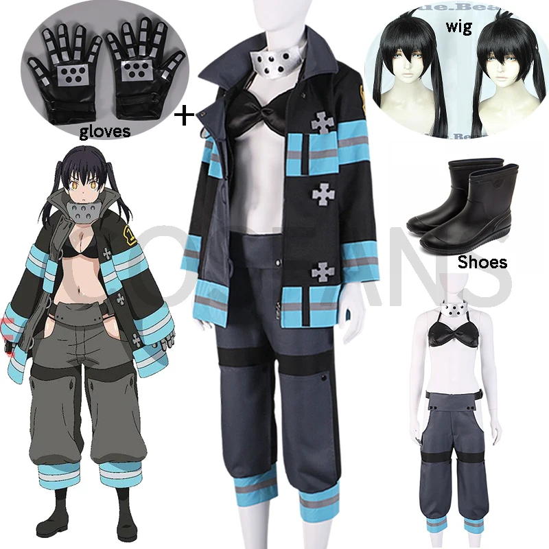 

Anime Fire Force Costume Blazing Firefighting Corps Cosplay Tamaki Kotatsu Adult Custom Halloween Fire Brigade Uniform Team Girl