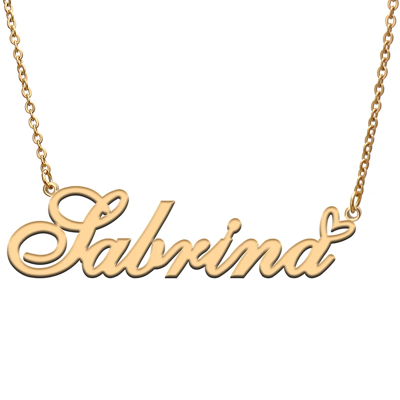 Sabrina Name Tag Necklace Personalized Pendant Jewelry Gifts for Mom Daughter Girl Friend Birthday Christmas Party Present