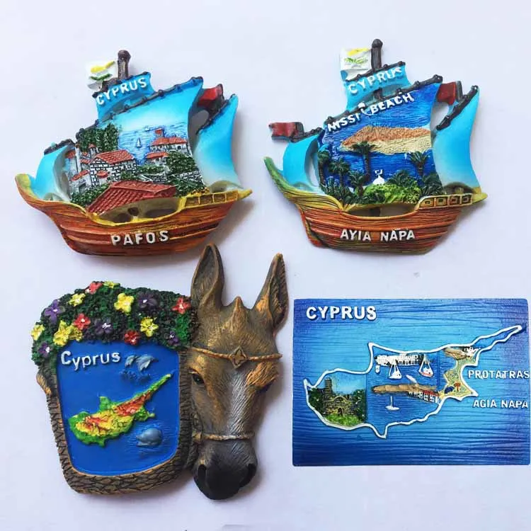 Cyprus Tourist Souvenir Magnet Fridge Creative Sailboat Dolphins Map Classical Painting Sea Scenery Landmarks Magnets for Crafts