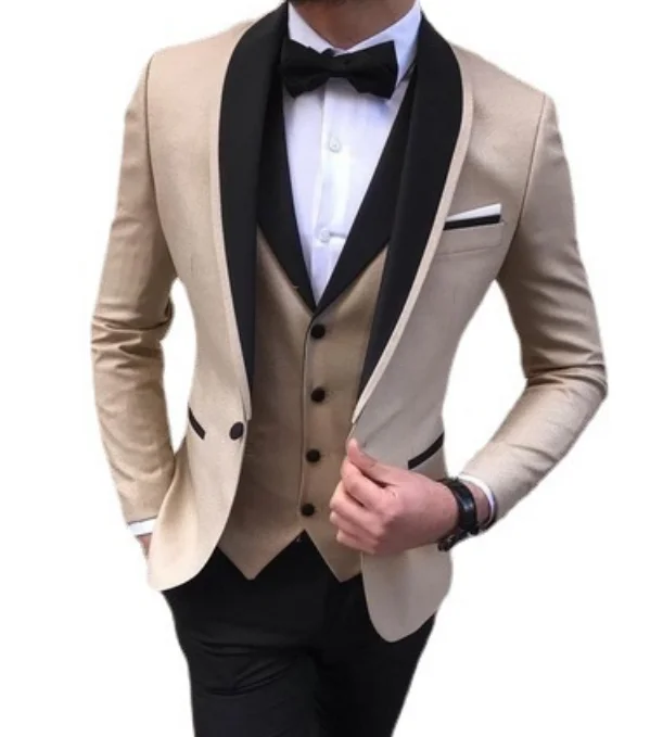 Ropa de novio para hombre, trajes con pantalones negros ajustados de alta calidad para boda, negocios, fiesta de graduación, 3 piezas (chaqueta + chaleco + Pantalones)