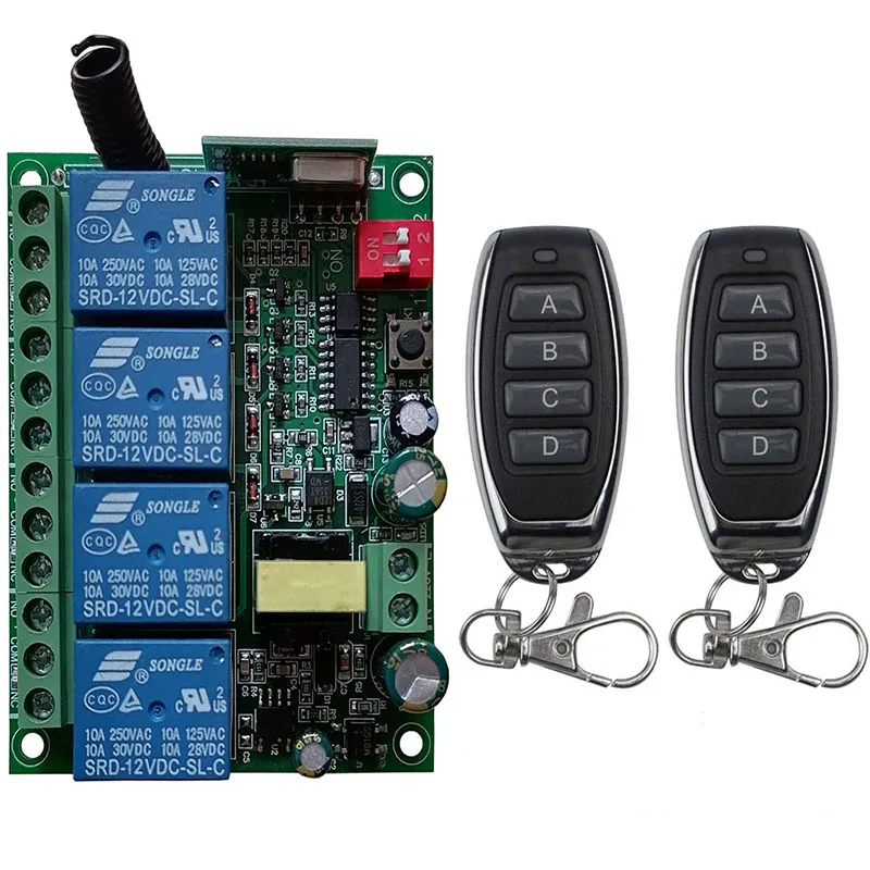 Universal Wireless Remote Control AC110V 220V 230V 4CH 10A Relay Receiver Module RF Switch Remote Control For Gate Garage Opener