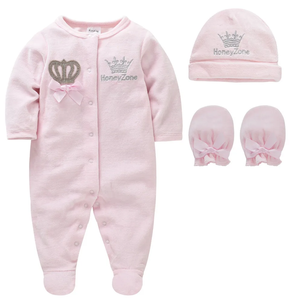 Unisex Autumn Winter Baby Boy Clothes Set 3 PCS/Lot Thicken Cotton Newborn Crown Design Rompers 0-12 Months Toddler Jumpsuit