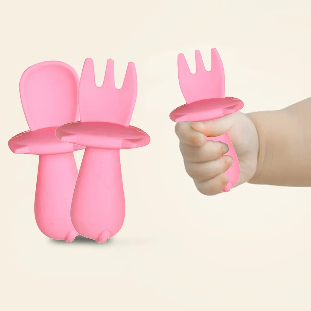 2pc/set Silicone Spoon Fork for Baby Safety Feeding Child Dining Spoon Tableware Tongue Anti Scald Anti-Choke Children Tableware