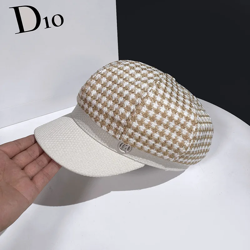 New Trend Autumn Plaid Women\'s Octagonal Beret Caps Fashion Female Adjustable Painter Artist Outdoor Casual Newsboy Sunhat