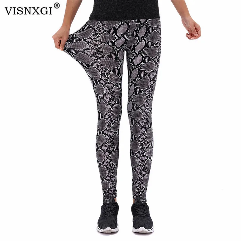 VISNXGI-Leggings con estampado de serpiente para mujer, pantalones deportivos de cintura alta para entrenamiento, Push Up, hasta el tobillo, fondo a