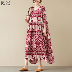 Oversized Summer Vintage Elephant Floral Beach Dress for Women New Ladies Dresses Long Mujer Femme Woman Korea Dress 2023