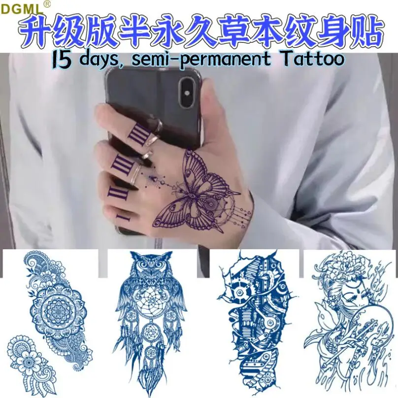 

Lasting Waterproof Temporary Tattoo Sticker Lotus Butterfly Flame Totem Flash Tatto Sexy Girl Body Art Ink Blue Fake Tatoo T1929