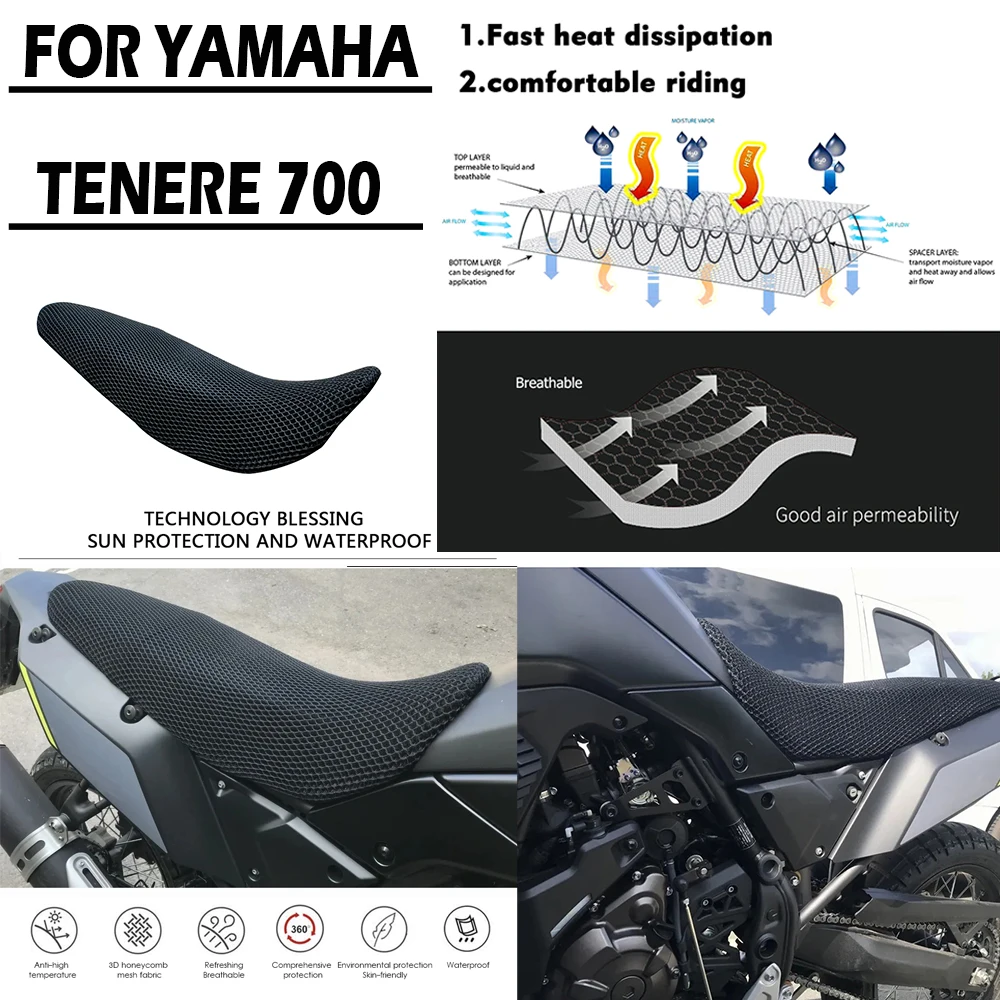 Dành Cho Xe YAMAHA TENERE 700 T7 T 700 Tenere 700 T7 T700 2020 Ghế Đệm 3D Lưới Bảo Vệ Đệm ghế Chống Trơn Trượt Bao