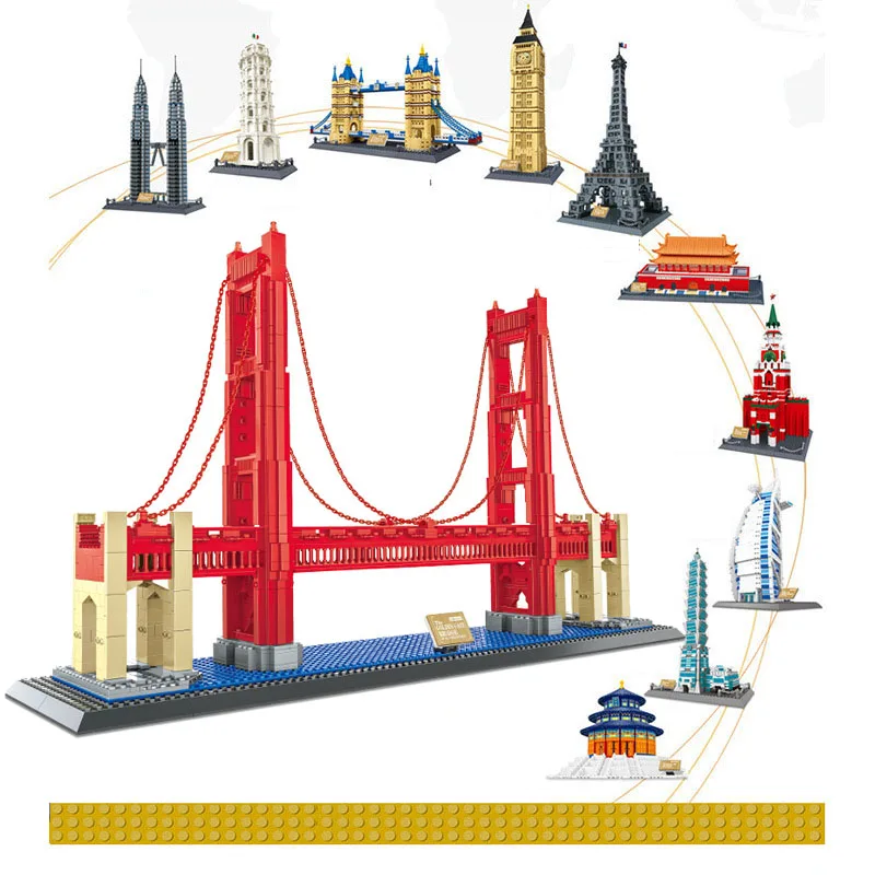 

Architecture Model Brick World Famous Building San Francisco Golden Gate Bridge Educational Building Block Birthday Toy