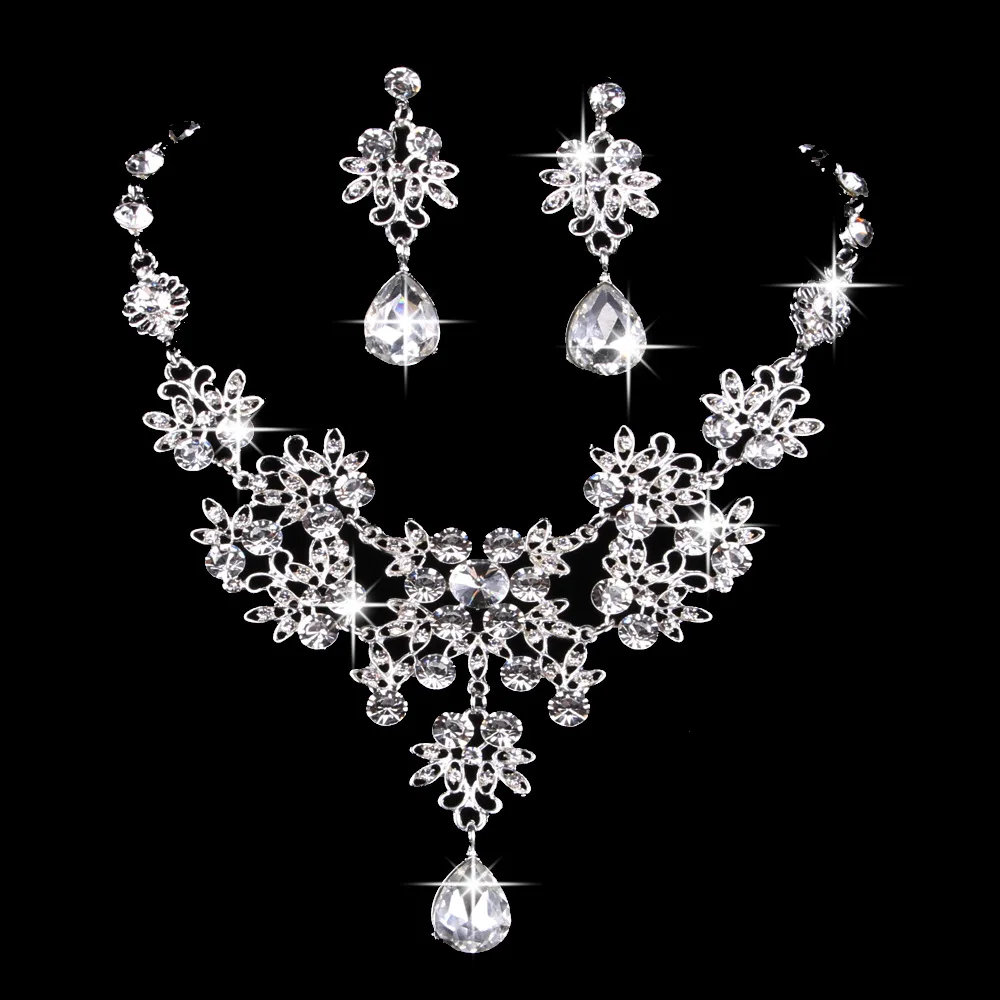 KMVEXO Multiple Colors Water Drop Wedding Bridal Formal Party Prom Jewelry Sets Crystal Rhinestone Brides Necklace Earrings Sets view 2