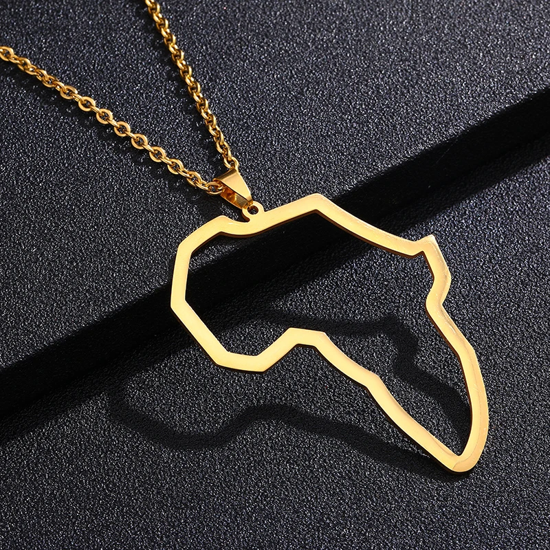 Hip Hop Africa Profile Map Pendant Necklaces Stainless steel Gold Color Outline African Maps Jewelry for Men&Women Gifts