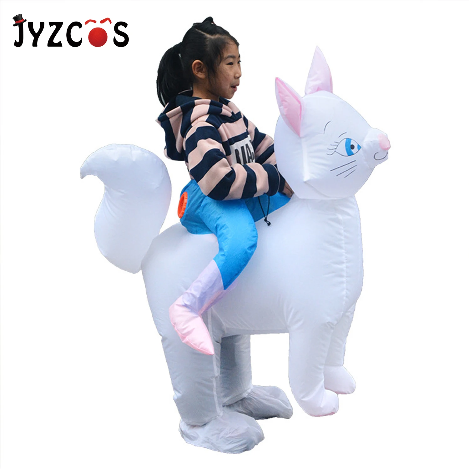 JYZCOS New Children Inflatable Cat Costume Ride Funny Blow Up Suit Halloween Kids Animal Felinae Cosplay Costumes Fancy Dress