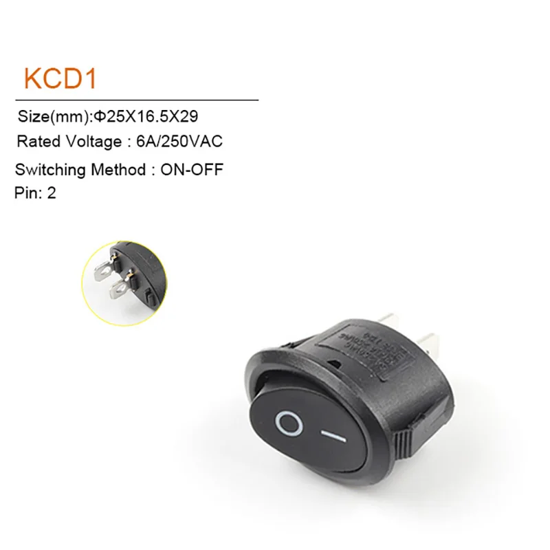 5/10 PCS 2/3 Pin Mini Round Boat Rocker Switch 25*16.5mm SPST ON-ON ON-OFF ON-OFF-ON 6A/250VAC Power Button Switch With Light