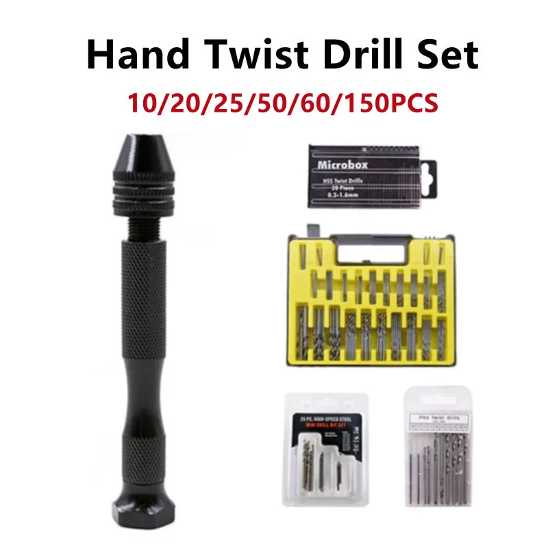 1 Bộ Xoắn Mini Mũi Tay Micro Mũi Móc Khóa Chuck Có Ngăn Tay Vặn Khoan Kẹp Mũi Khoan Xoắn Bit 10/20/25/150 Viên