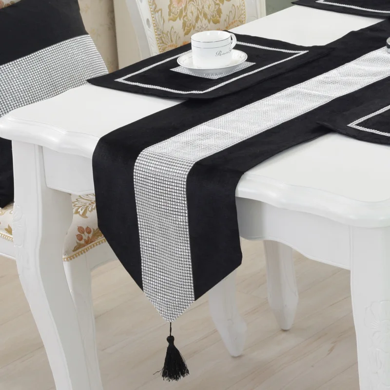 Silver Velvet Table Runner Simple Moderen Table Cover Bed Runner Shoes Cabinet Cover Gray Beige Black Decorative Table Runner