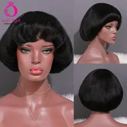 Yaki Straight Synthetic Wig Heat Resistant  Black Wig With Bangs Mushroom Head Short Cosplay Wigs For Black Women OLEY 180%