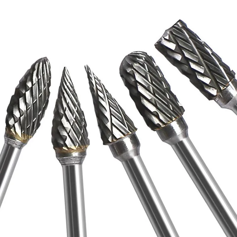 SANAI 10PCS Tungsten Carbide Drill Bit Burr 1/8" Shank Wood Grinding Burr Double Diamond Rotary Dremel Tools Electric Grinding