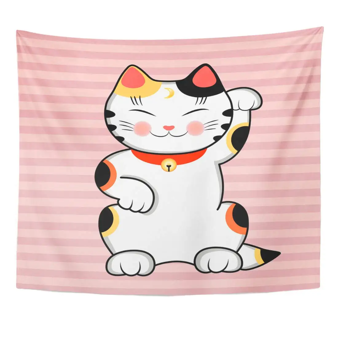 Oriental Pink Japanese Maneki Neko Cat Wishes Good Luck Lucky Animal Asia Tapestry Home Decor Wall Hanging for Living Room Bed