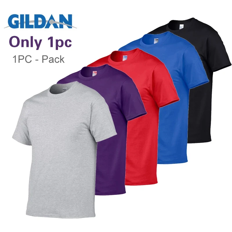 1 PCS Gildan Quality Men\'s Summer 100% Cotton T-Shirt Men Casual Short Sleeve O-Neck T Shirt Comfortable Solid Tops Tees