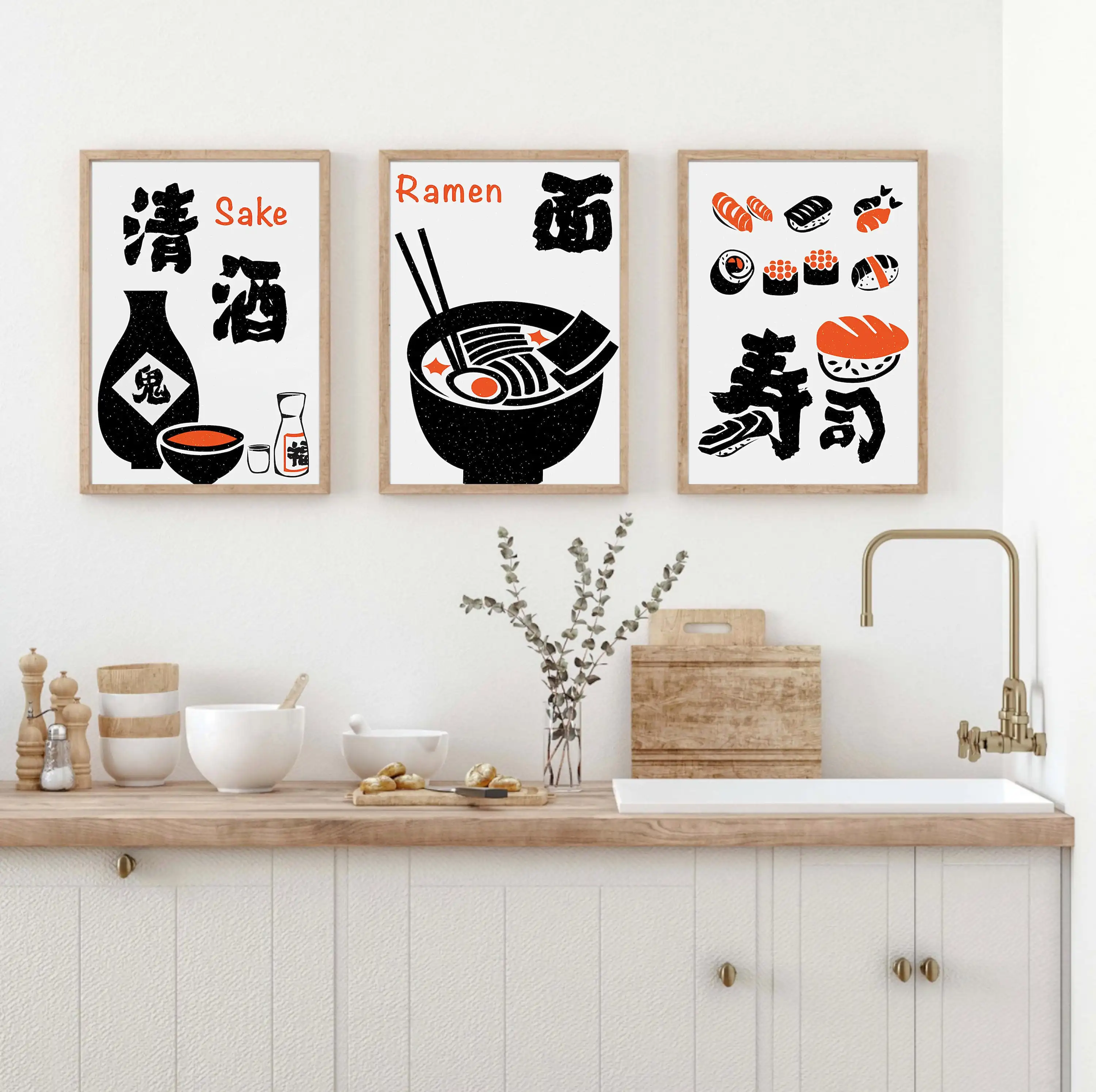 Japanese food prints, Suchi, sake, ramen, kitchen sushi prints, modern kitchen decoration, housewarming gifts, sushi sashimi, ch