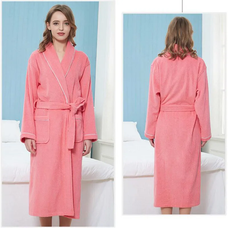 Winter 100% Cotton Bathrobe Toweling Terry Long Thick Robe Lovers Robe Men Women Nightrobe Sleepwear Casual Home Bathrobe