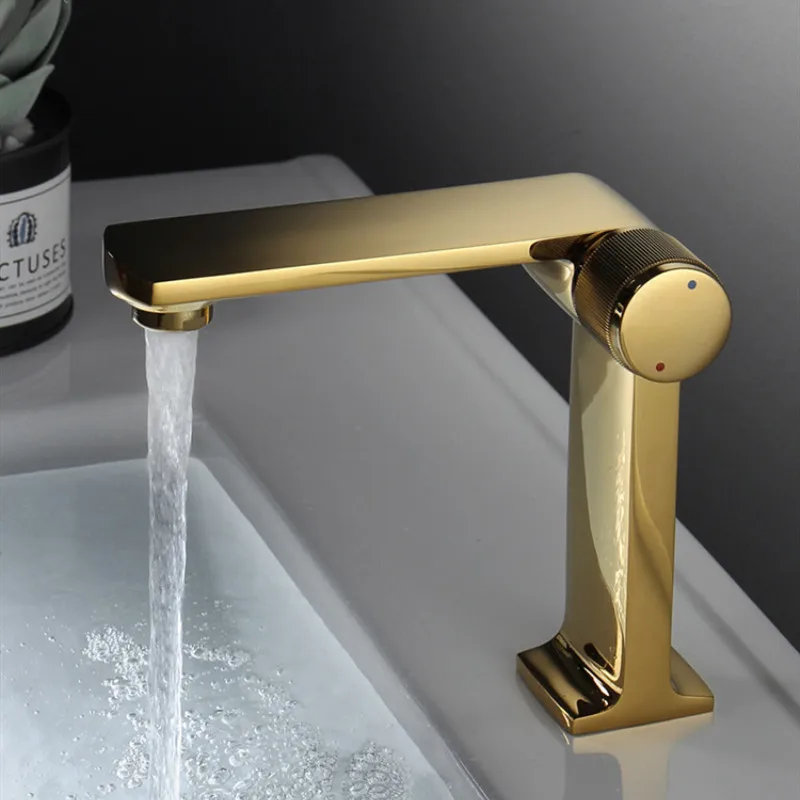 New Arrival Basin Faucet Bathroom Sink Faucets Hot Cold Water Mixer Crane Deck Mounted Gold Finished Brass